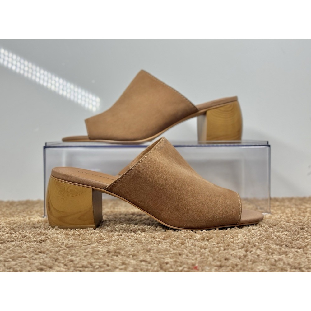 Lucky Brand Sandals Size 9.5 M Brown Nicholia 2 Mule Slides Leather Heels Casual